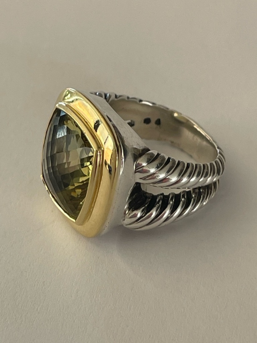 David Yurman, Sterling &  18k gold classic 14mm lemon citrine Albion ring - Picture 11 of 11